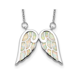 GEM AND HARMONY Lab-Created Opal Wings Pendant Necklace In Sterling With Chain (16.5 Inches) In Silver