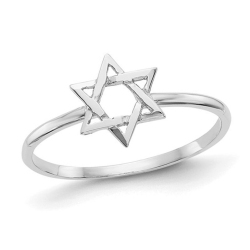 GEM AND HARMONY 14K Gold Polished Star Of David Ring In White