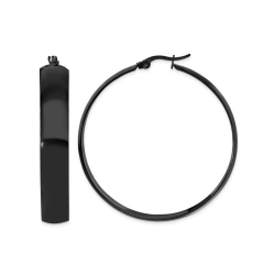 GEM AND HARMONY Stainless Steel Polished Plated Hoop Earrings (50Mm) In Black