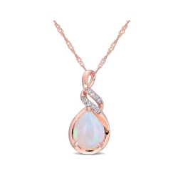 GEM AND HARMONY 1.20 Carat (Ctw) Opal Drop Twist Pendant Necklace In 10K Rose Pink Gold With Chain In Blue