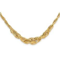 GEM AND HARMONY 14K Gold Textured Fancy Link Necklace (18 Inches) In Yellow