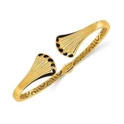 GEM AND HARMONY 14K Gold Sea Shell Hinged Cuff Bangle Bracelet With Black Enamel In Yellow