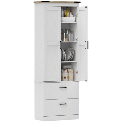 HOMCOM 67" Tall Kitchen Pantry Cabinet, Farmhouse Freestanding Buffet Storage Cabinet With Doors, Drawers And Adjustable Shelves, Cream Wood Grain