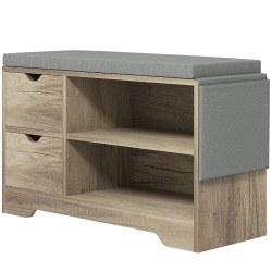 HOMCOM Shoe Bench With Storage, Modern Upholstered Entryway Bench With Open Shelves, Drawers, Pocket And Padded Cushion for Living Room, Hallway