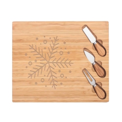 JS GOURMET - Bamboo Cheese Board With 3 Tools, Snowflake Pattern