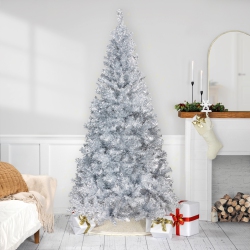NORTHLIGHT Artificial Tinsel Christmas Tree - 7' - - Unlit In Silver