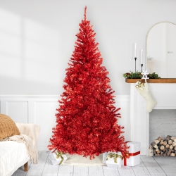 NORTHLIGHT Artificial Tinsel Christmas Tree - 7' - - Unlit In Red