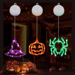 NONE 3 Pack Halloween Decor Pumpkin Green Spider Purple Witch Hat Halloween Lights \w Suction Cup Battery Operated Lights for Outdoor And Indoor