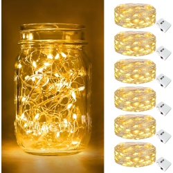 NONE 6 Pack Fairy Lights 7Ft 20Led Battery Powered 3 Modes, Twinkle Lights Battery Waterproof, Small String Lights Silver Wire for Indoor Wedding