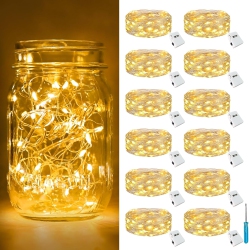 NONE 12 Pack Fairy Lights 7Ft 20Led Battery Powered 3 Modes, Twinkle Lights Battery Waterproof, Small String Lights Silver Wire for Indoor Wedding