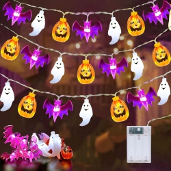 NONE Halloween Lights Decorations, 16Ft 30 Led Pumpkin Bat Ghost Halloween String Lights Battery Operated for Indoor/outdoor Halloween Theme Party