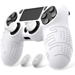 NONE Playvital Line Silicone Cover Skin for Ps4 Controller, Anti-Slip Soft Protector Case Cover With Thumb Grip Caps, White