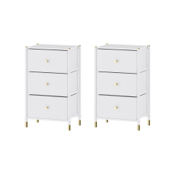 DECOMOMO Nightstand With Drawers | 3-Tier Bed Side Table | End Table Storage With Baskets