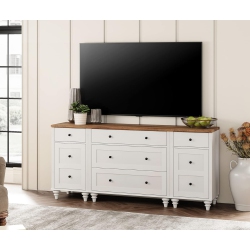 WAMPAT Modern Tv Stand for 75 Inches Tv, Wood Dresser With 5 Drawers And 2 Doors, Nightstands With Charging Station for Bedroom, White