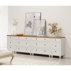 WAMPAT 100 Inches Tv Stand With 9 Drawers, Wood Tv Cabinet Entertainment Center for 75/80/85/90 Inch Tvs for Living Room, White