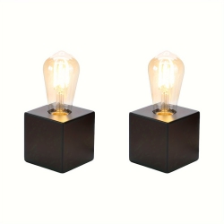 YOULIGHTS Mini Industrial Table Lamp Base Set Of 2 Nightstand Lamp With Plug, Modern Simple Metal Edison Bulb Table Lamp In Black