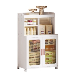 ALL YOU NEED Mobile Storage Cabinet With Transparent Doors, Open Storage Shelves, 360° Rolling Wheels