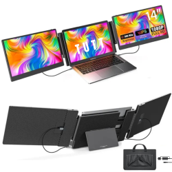 TUTT - 14” Fhd Dual Portable Laptop Monitor Ips Built-In Stand And Speakers | All Devices Compatible With Converter Cable (H5 Included) S3
