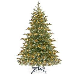 COSTWAY 6 Ft Artificial Christmas Tree With 590 Branch Tips 240 Warm Led Lights In White