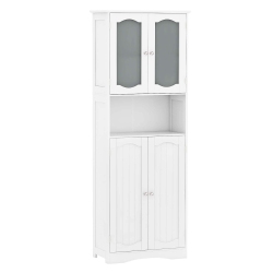 COSTWAY 64.5" Tall Bathroom Cabinet With Tempered Glass Doors Adjustable Shelves