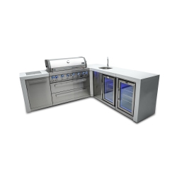 MONT ALPI 805 Deluxe Island With A 90 Degree Corner, Beverage Center And Fridge Cabinet - Marine Grade Stainless Steel