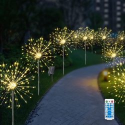 YOULIGHTS 6 Pack Solar Firework Lights, 120 Led USB C Charging Lights 8 Lighting Modes Remote Control, 4 Brightness Diy Starburst Firework Lamp For