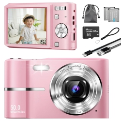 MAKATA Compact HD Digital Camera (Pink) 50Mp 16X Zoom HD 1080P Point And Shoot Camera 32GB Memory Card, Fun Camera for Boys Girls Kids Students