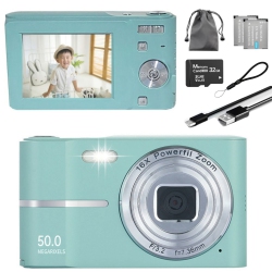 MAKATA Compact HD Digital Camera (Green) 50Mp 16X Zoom HD 1080P Point And Shoot Camera 32GB Memory Card, Fun Camera for Boys Girls Kids Students