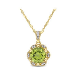GEM AND HARMONY 1.52 Carat (Ctw) Peridot Flower Pendant Necklace In 14K Gold With Accent Diamonds And Chain In Yellow