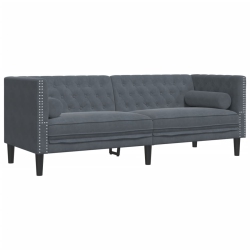 VIDAXL Chesterfield Sofa With Bolsters 3-Seater Dark Velvet In Grey