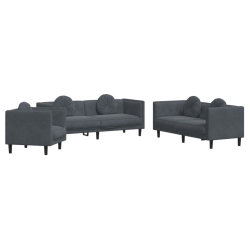 VIDAXL 3 Piece Sofa Set With Pillows Dark Velvet In Grey