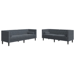 VIDAXL 2 Piece Chesterfield Sofa Set With Bolsters Dark Velvet In Grey