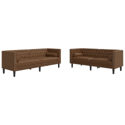 VIDAXL 2 Piece Chesterfield Sofa Set With Bolsters Faux Suede Leather In Brown