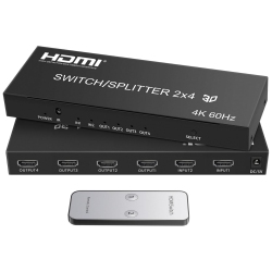 NIERBO 4K60Hz HDMI Switch Splitter 2 In 4 Out \w Remote, Avedio Links 2X4 HDMI Splitter Switcher 4K \w Spdif & 3.5MM Audio, Support 4K, 3D, 1080P