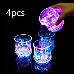 YOULIGHTS 4 Pack Liquid Activated Glitter Crystal Glasses, Multicolor Led Light Up Wine Glasses for Bar Party Decoration