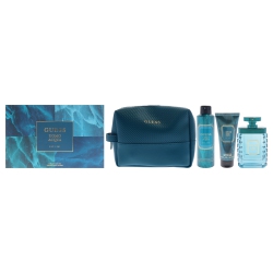 GUESS Uomo Acqua By for Men - 4 PC Gift Set 3.4OZ Edt Spray, 6OZ Deodorizing Body Spray, 3.4OZ Shower Gel, Pouch