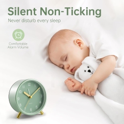 NONE 4 Inch Super Silent Non Ticking Small Alarm Clock \w Night Light, Battery Operated, Old Fashioned Style Decor, for Bedroom, Adult, Kid, Green +
