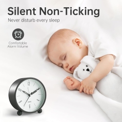 NONE 4 Inch Super Silent Non Ticking Small Alarm Clock With Night Light, Battery Operated, Old Fashioned Style Decor, for Bedroom, Adult, Kid