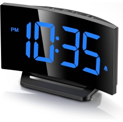 NONE Digital Alarm Clock Bedside Clock for Bedroom, Conspicuous Led Numbers 5 Levels Brightness+Off, 2 Volume, 3 Alarm Tones, Snooze, 12/24H In Blue