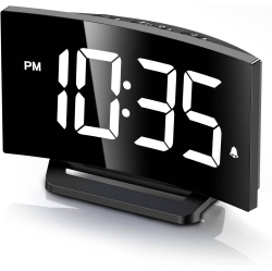 NONE Digital Alarm Clock Bedside Clock for Bedroom Led Numbers 5 Levels Brightness+Off, 2 Volume, 3 Alarm Tones, Snooze, 12/24H In White