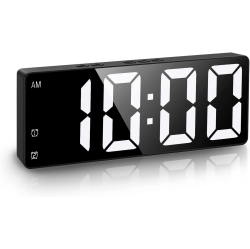 NONE Digital Alarm Clock, Led Clock for Bedroom, Electronic Desktop Clock \w Adjustable Brightness, 12/24H Display for Home, Office, Black Case \w