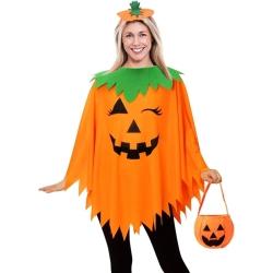 GENER 3PCs Women’S Halloween Pumpkin Costume – Includes Poncho, Headband & Bag for Adults In Multicolor