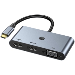 NIERBO USB C Docking Station 3 Monitors, USB C to Dual HDMI VGA Adapter \w One-Touch Multi-Screen Switch And Screen On/off Button, HDMI Splitter