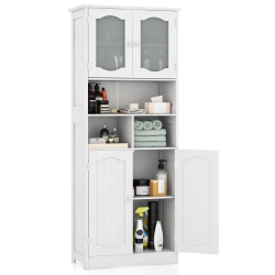 COSTWAY 58.5" Tall Bathroom Storage Cabinet Freestanding Linen Cabinet With Shelves