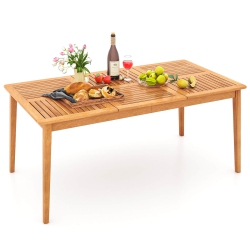 COSTWAY 6-Person Outdoor Acacia Wood Dining Table With 1.96" Umbrella Hole Rectangular