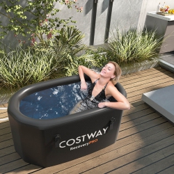 COSTWAY Xl 129 Gal Oval Ice Bath Tub for Athletes With Cover Hand Pump Backpack for Adults Gray/black