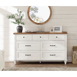 WAMPAT Mid Century 7 Drawer Dresser for Bedroom, Wide Wooden Chest Of Drawers Kids Dresser \w Distressed Surface, Storage Dressers Organizer For