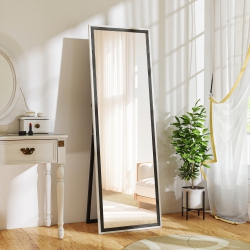 HOMCOM Full Length Mirror, 64" X 21" Full Body Mirror With Frame, Free Standing, Leaning Or Wall Mirror for Bedroom, Living Room Wood Grain In Grey