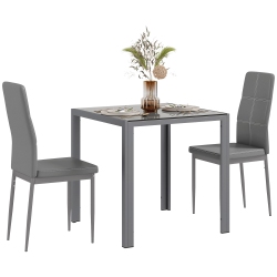 HOMCOM Dining Table Set for 2, 3-Piece Rectangular Glass Kitchen Table And Chairs \w Metal Frame And Faux Leather Upholstery for Dining Room, Living