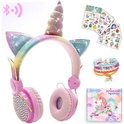 YOULIGHTS Unicorn Kids Bluetooth Headphones for Girls, Teens, Boys, Wireless Cat Headset for Smartphones Tablet Laptop PC Tv, With Mic And Adjustable